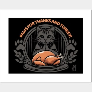 Paws for thanks – and turkey! - Give thanks - Cat and Thanksgiving Posters and Art